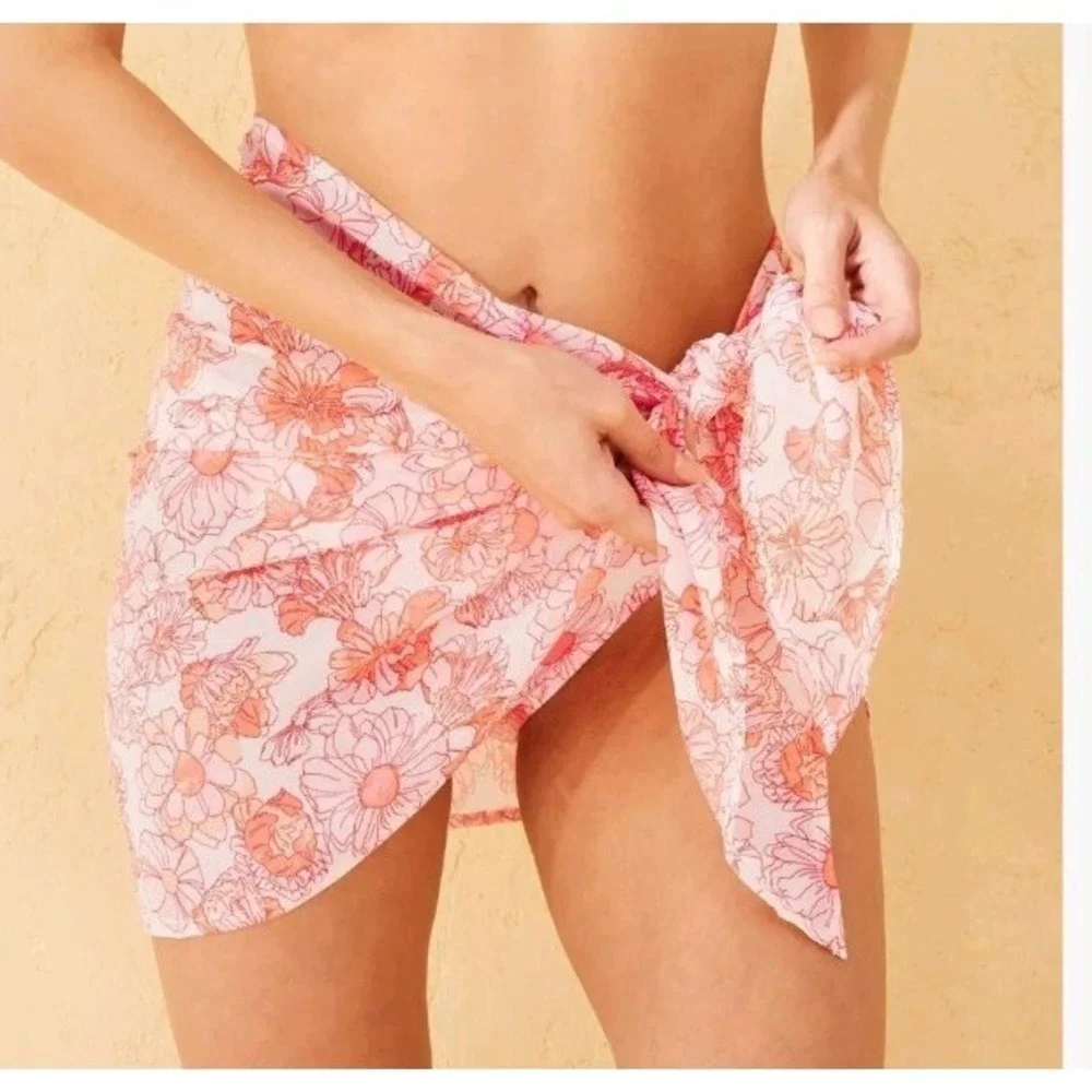 Womens SM Sarong Cover Up Peach Floral Print Shade & Shore (296)